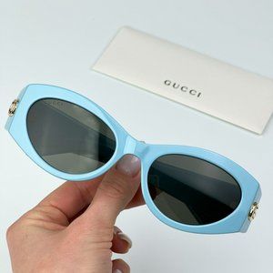 Gucci GG1401S 004 BRAND NEW Sunglasses Light Blue Grey Women Cat Eye